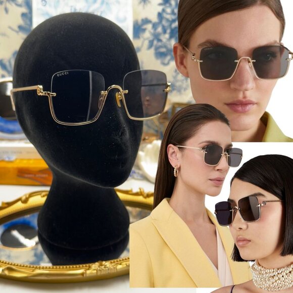 🆕 GUCCI 🧿 NWOT GG1279S 001 Square Frame Sunglasses, Gray Lenses - Picture 1 of 16